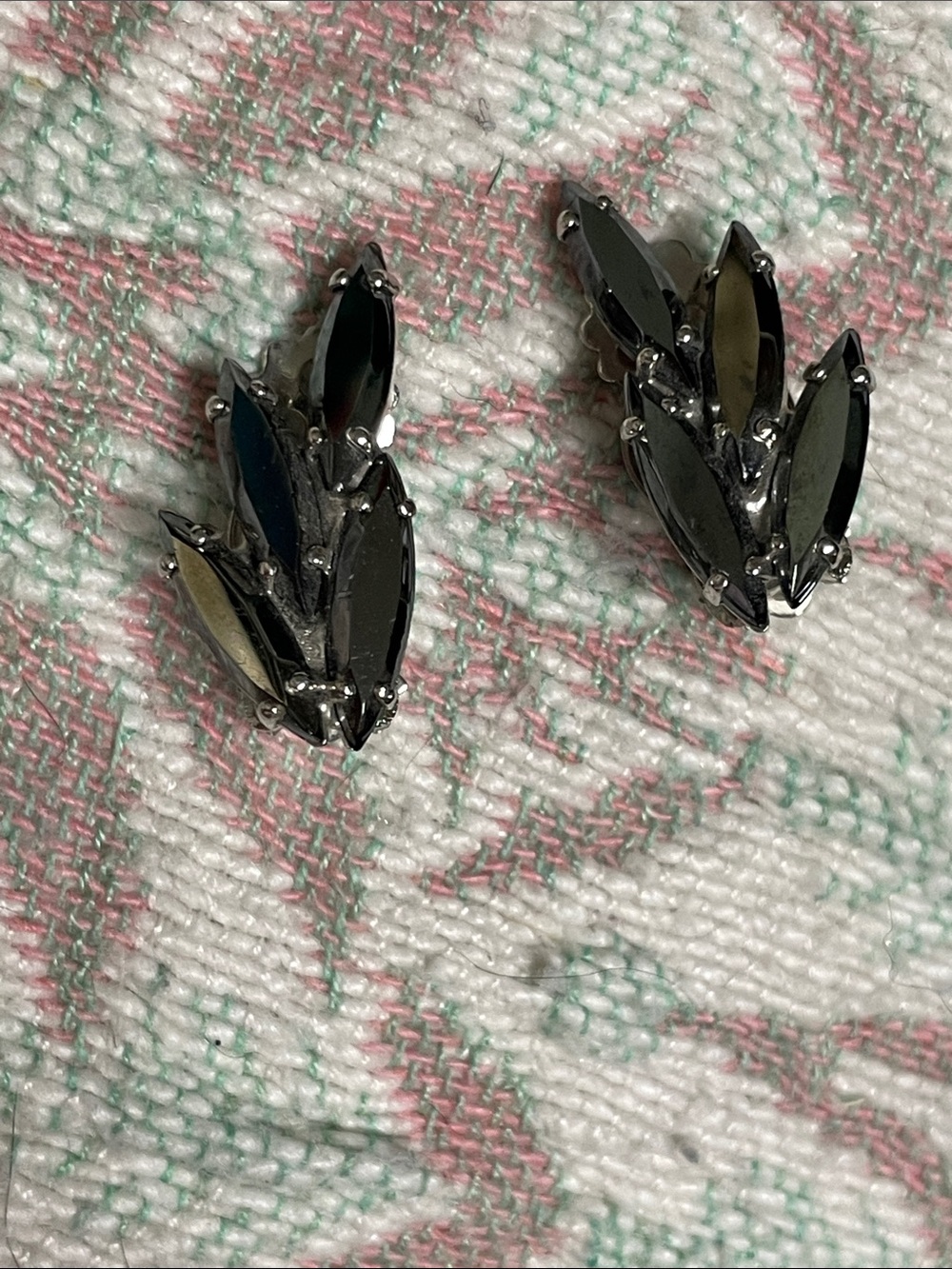 Vintage Marquise Crystal Cluster Clip-On Earrings - Silver